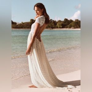 Free People SERENITY White Maxi Dress Size S Wedding Beach